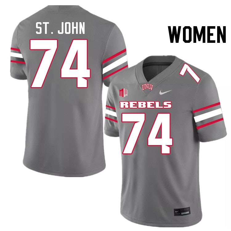 Women #74 Jalen St. John UNLV Rebels College Football Jerseys Stitched-Grey
